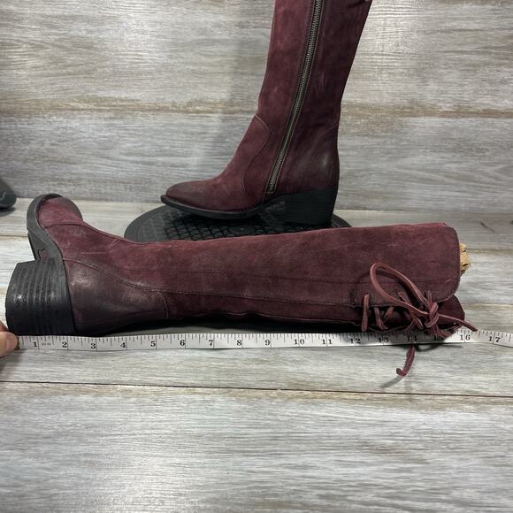 Born Women's Felicia Distressed Suede Leather Burgundy Tall Boots Size 5 - Picture 8 of 10